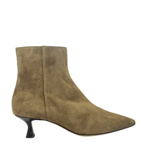 Mara Bini suede zandkleur puntige enkellaars dames