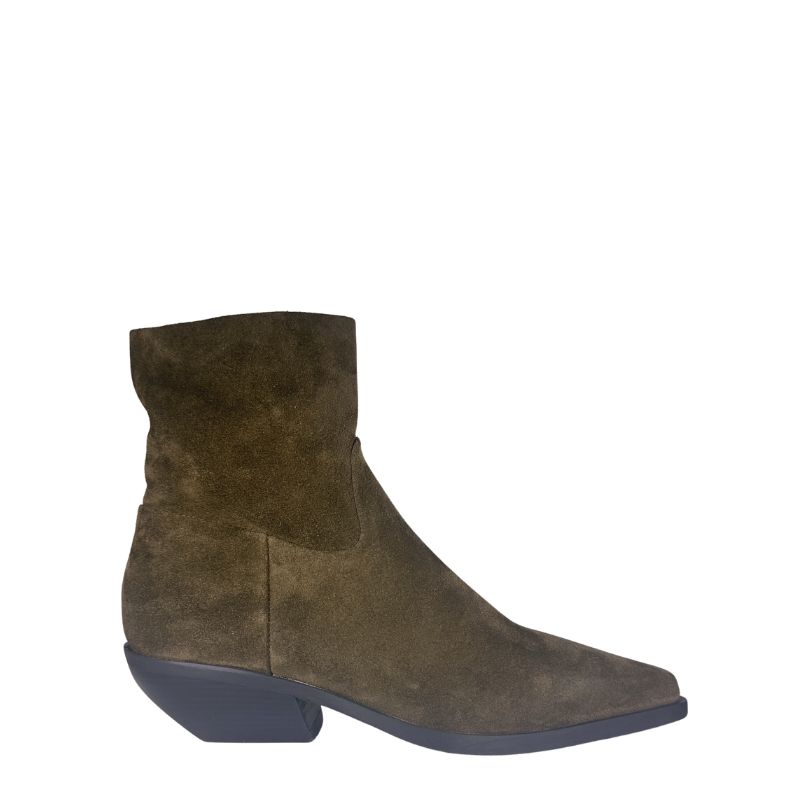 Elena Iachi olijfbruine suede puntige enkellaars Shilla